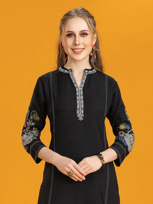 Black silk kurti set for elegant festive wear