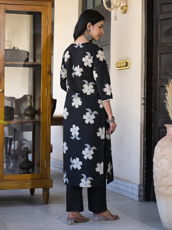 Black silk kurti set in floral printed