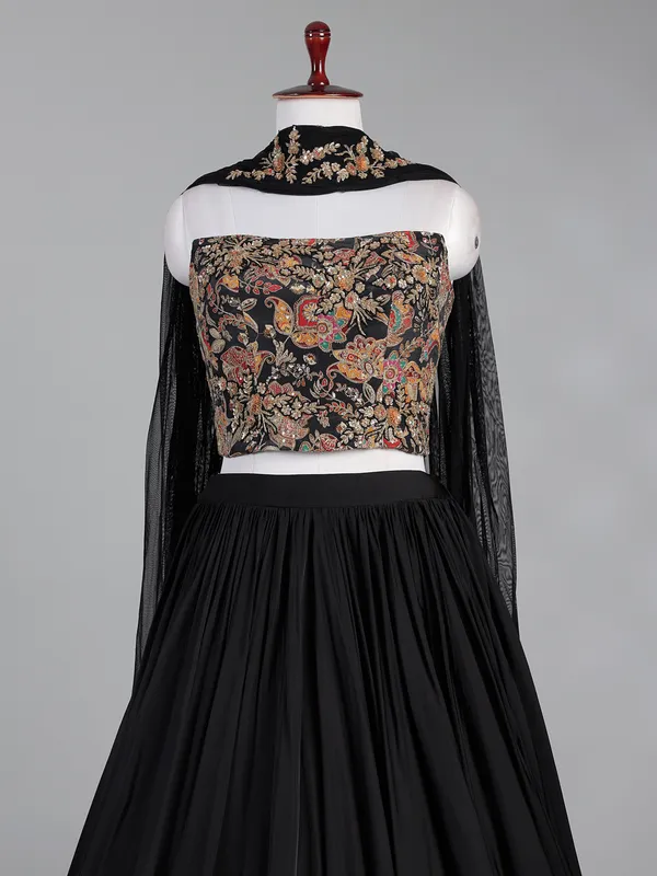 Black silk lehenga choli with cutdana detailing
