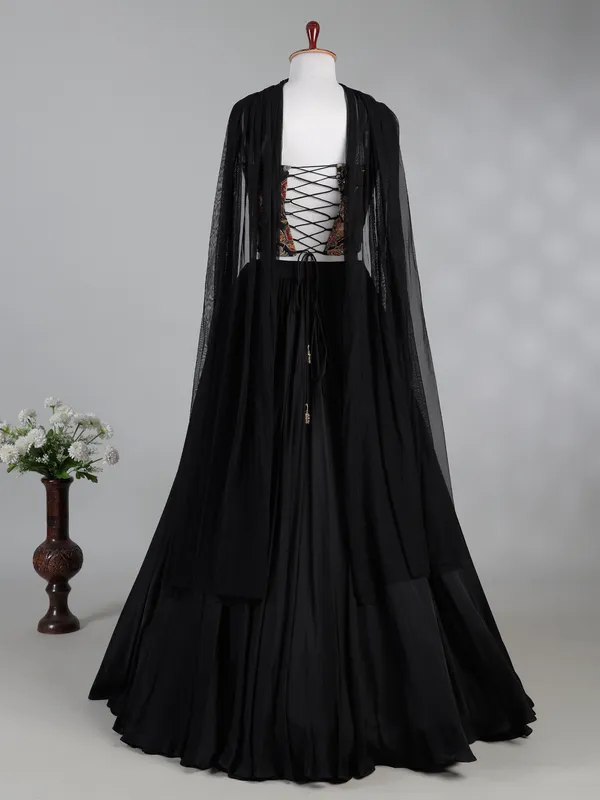 Black silk lehenga choli with cutdana detailing
