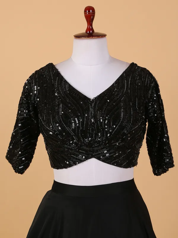 Black satin lehenga choli with dupatta