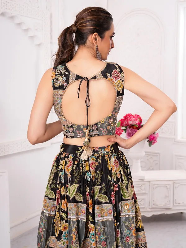 Black silk lehenga choli with ready made blouse