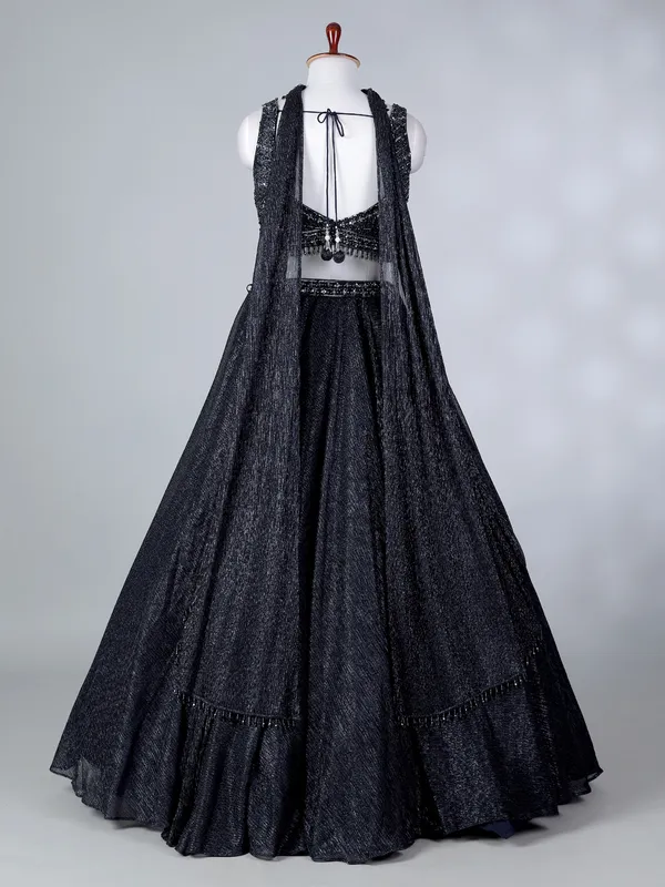 Black silk lehenga choli with zari accents