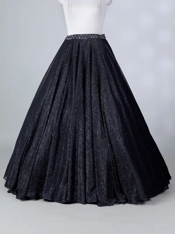 Black silk lehenga choli with zari accents