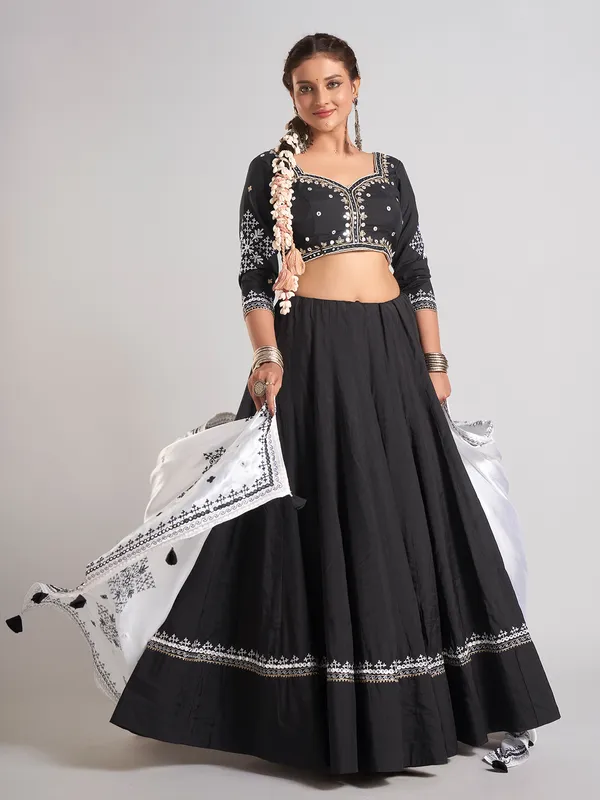 Black silk mirror work chaniya choli for navratri
