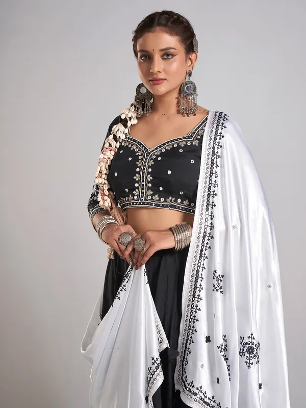 Black silk mirror work chaniya choli for navratri