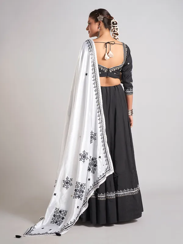 Black silk mirror work chaniya choli for navratri