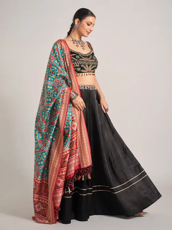 Black silk navratri chaniya choli with dupatta