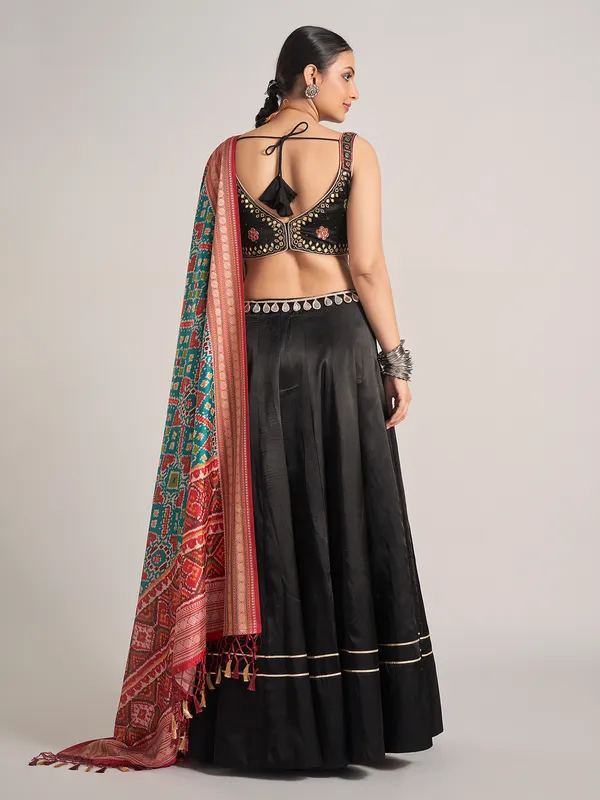 Black silk navratri chaniya choli with dupatta
