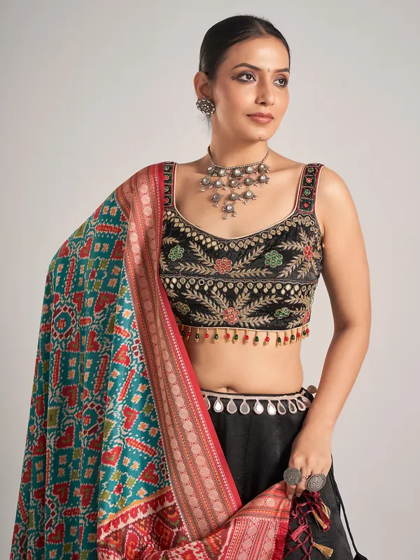 Black silk navratri chaniya choli with dupatta