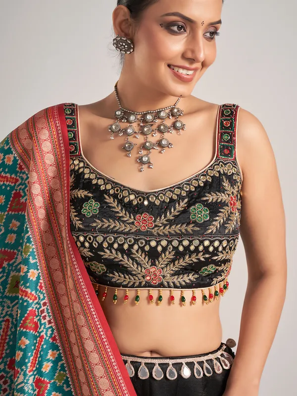 Black silk navratri chaniya choli with dupatta