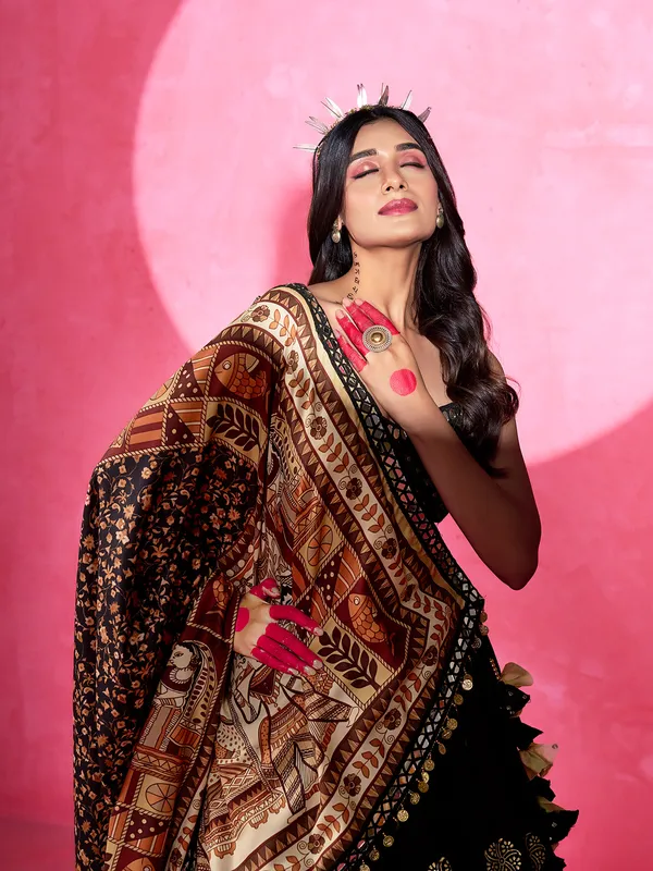 Black silk navratri lehenga choli with print