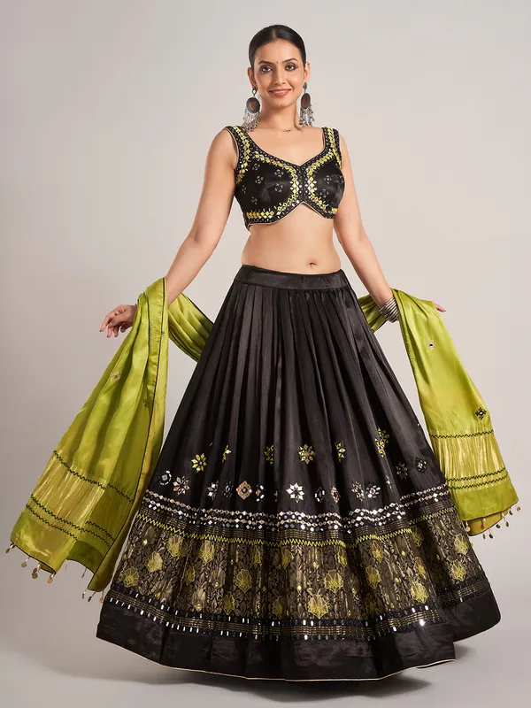 Black silk navratri nights chaniya choli with dupatta