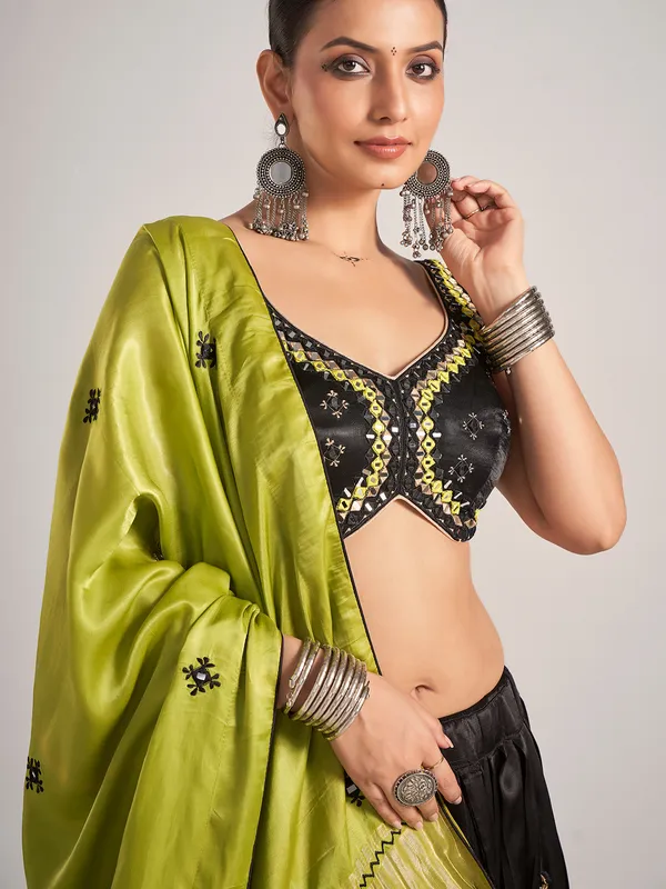 Black silk navratri nights chaniya choli with dupatta
