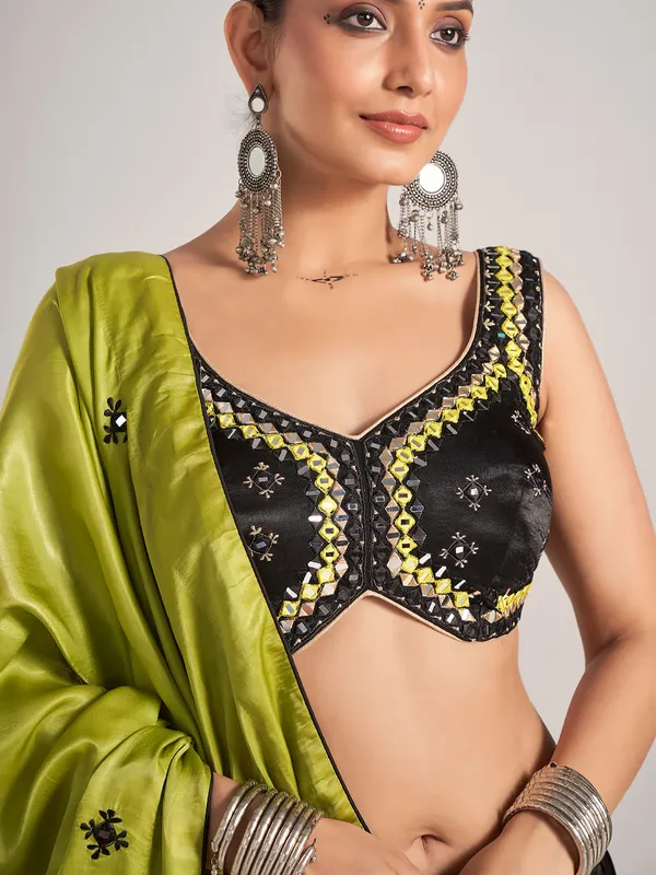 Black silk navratri nights chaniya choli with dupatta