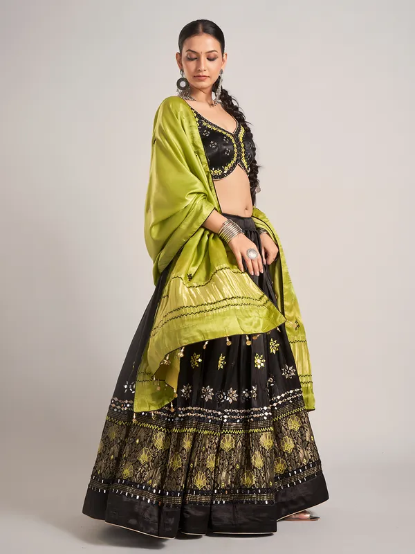 Black silk navratri nights chaniya choli with dupatta