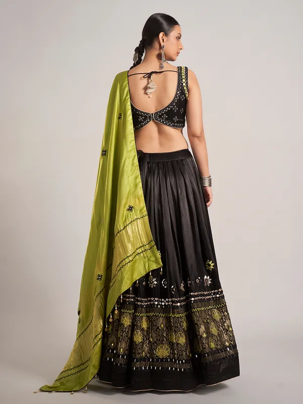 Black silk navratri nights chaniya choli with dupatta