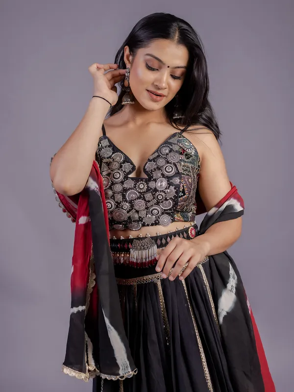 Black silk navratri set with fancy blouse