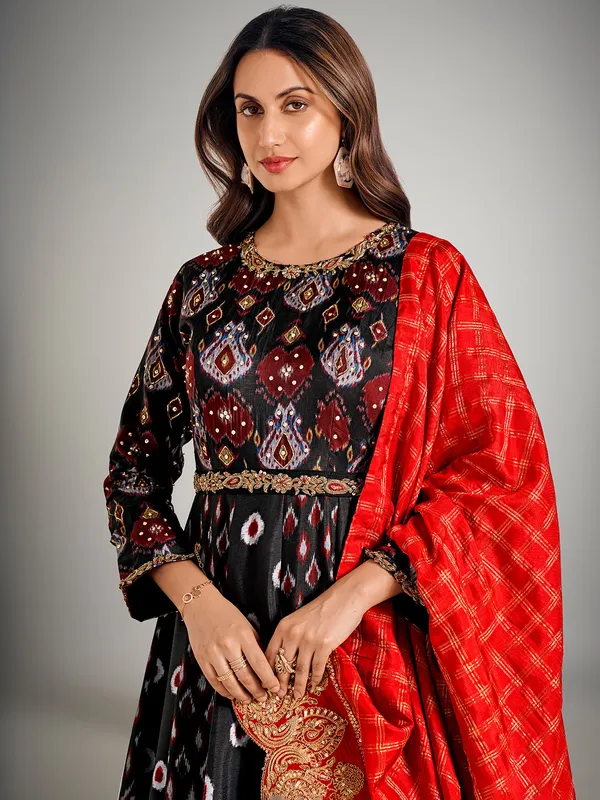 Black silk pakistani anarkali suit with dupatta