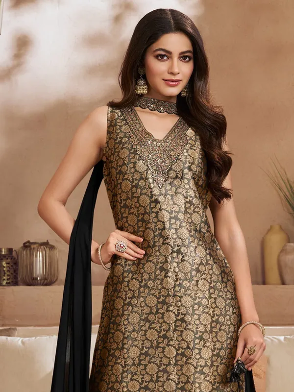 Black silk palazzo kurti set with heavy zari