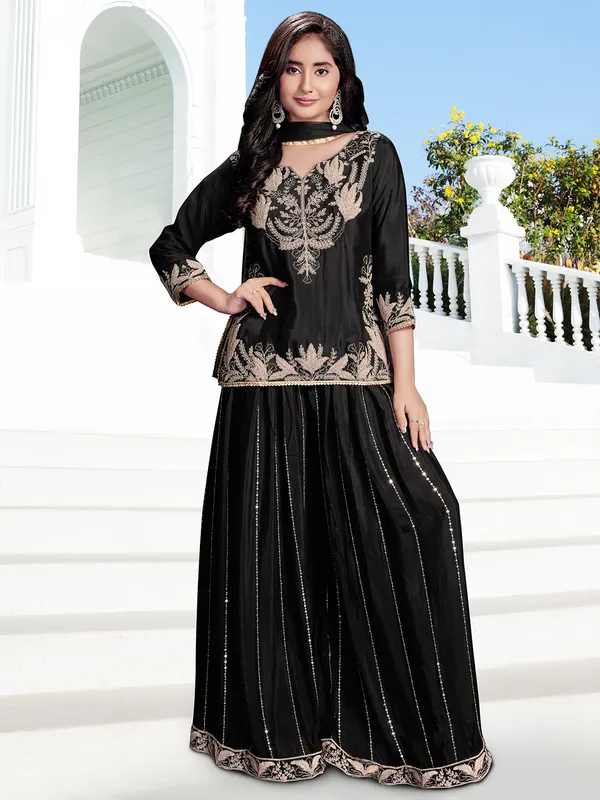 Black silk palazzo salwar suit