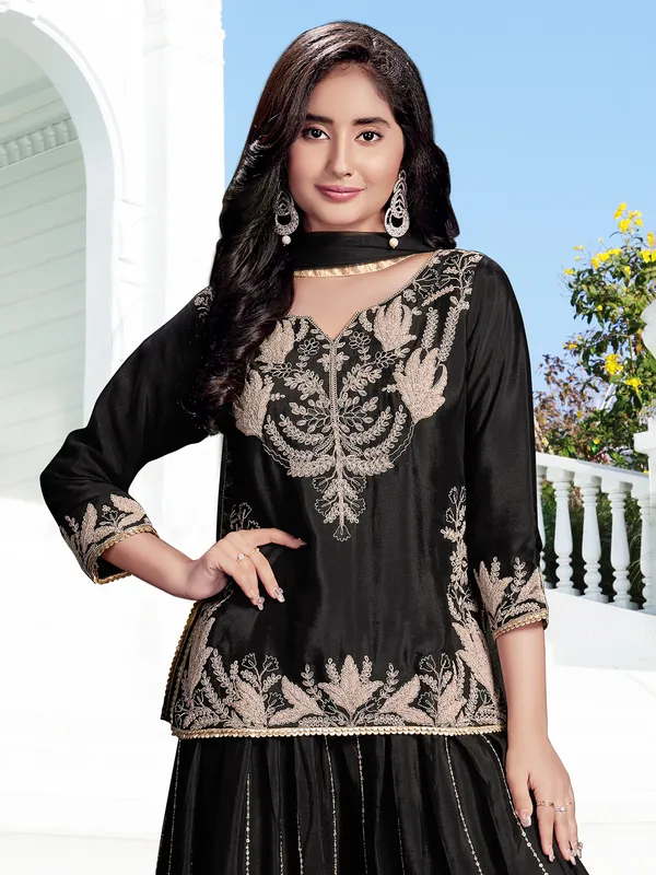 Black silk palazzo salwar suit