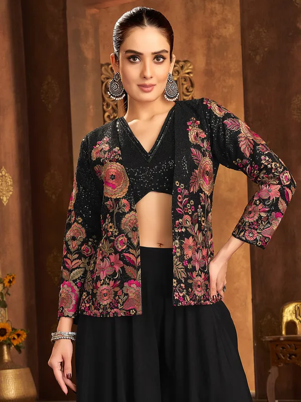 Black silk palazzo suit with jacket