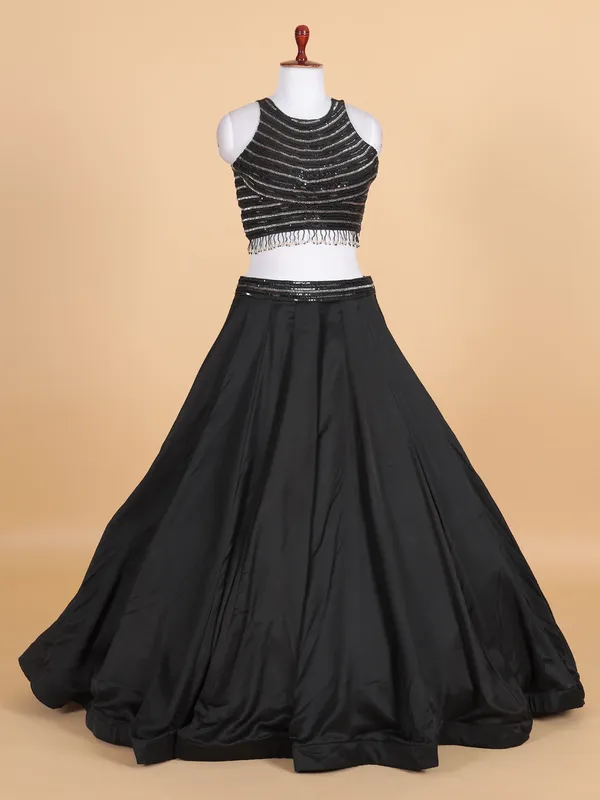 Black silk party wear lehenga choli