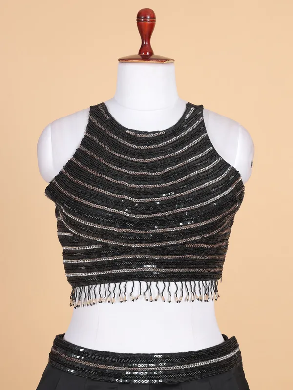 Black silk party wear lehenga choli