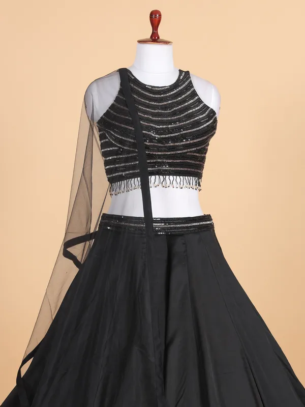 Black silk party wear lehenga choli