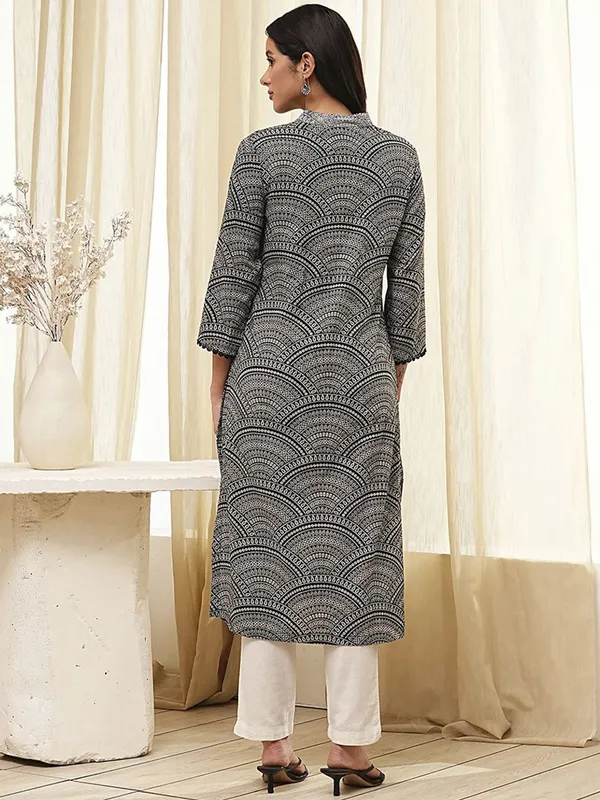 Black silk printed kurti for women