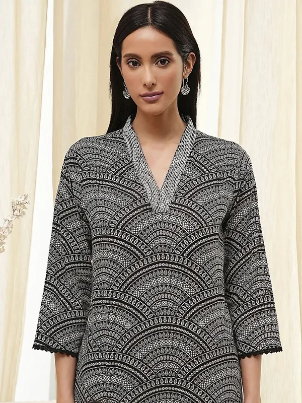 Black silk printed kurti for women