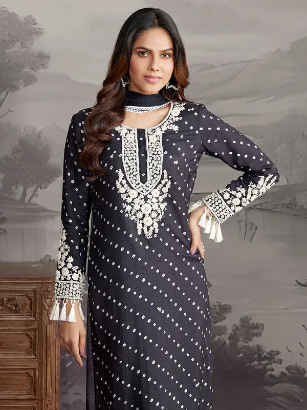 Black silk printed salwar suit for festive
