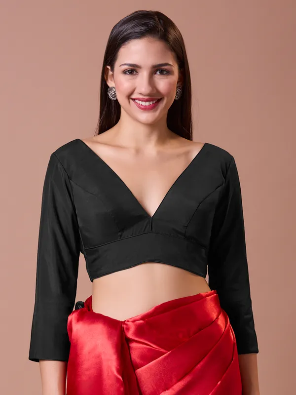 Black silk readymade blouse