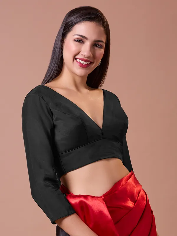 Black silk readymade blouse