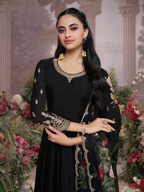 Black silk round neck festive salwar suit