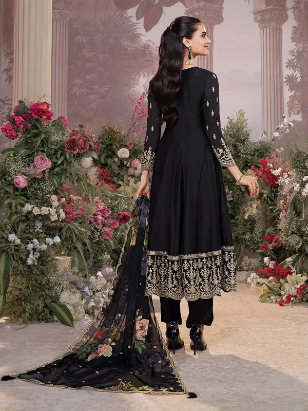 Black silk round neck festive salwar suit
