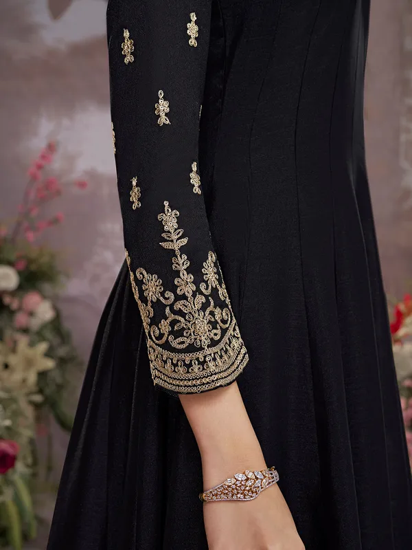 Black silk round neck festive salwar suit