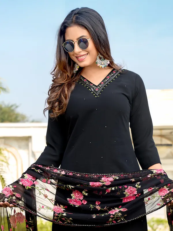 Black silk salwar suit with dupatta