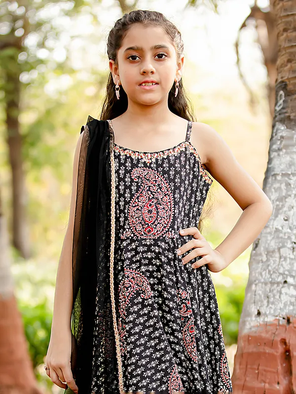 Black silk salwar suit with printed pattern