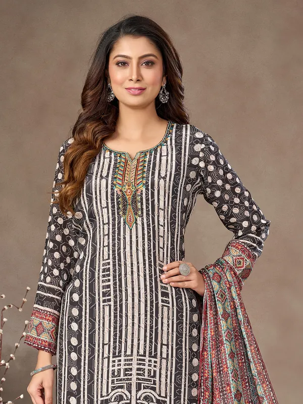 Black silk salwar suit with sweetheart neckline