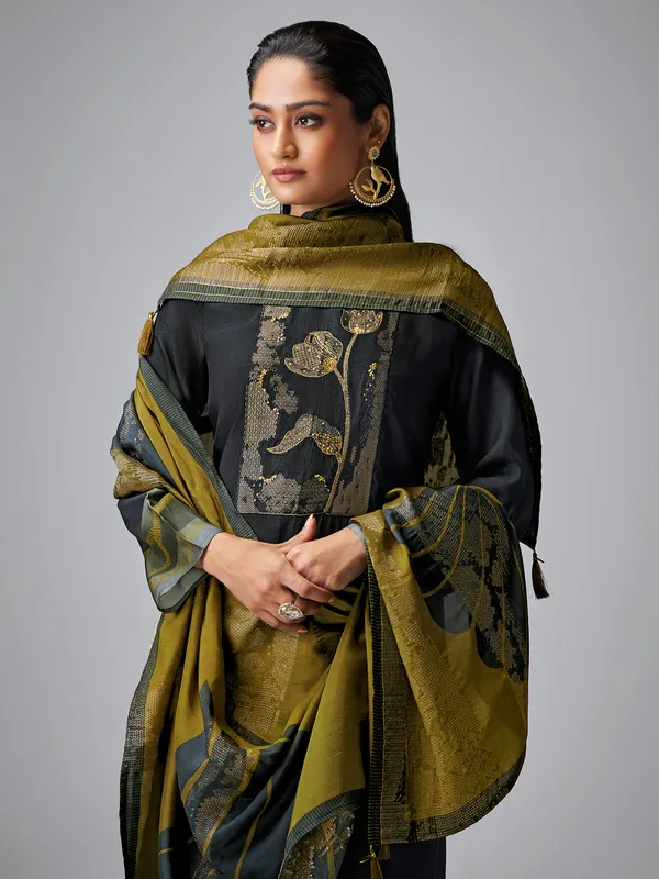 Black silk salwar suit with thread work