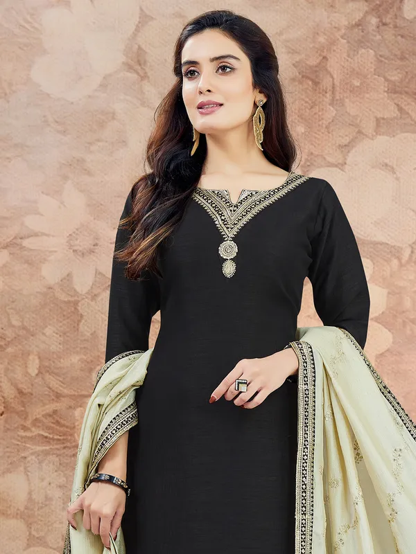 Black silk salwar with contrast dupatta