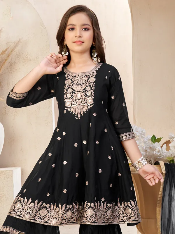 Black silk sharara suit with embroidery and sequins
