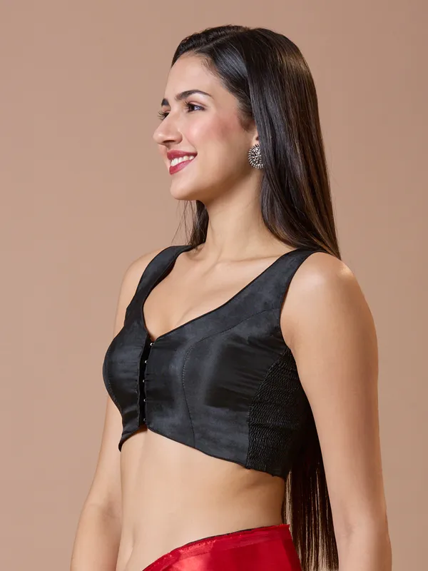 Black silk sleeveless comfort fit ready made blouse