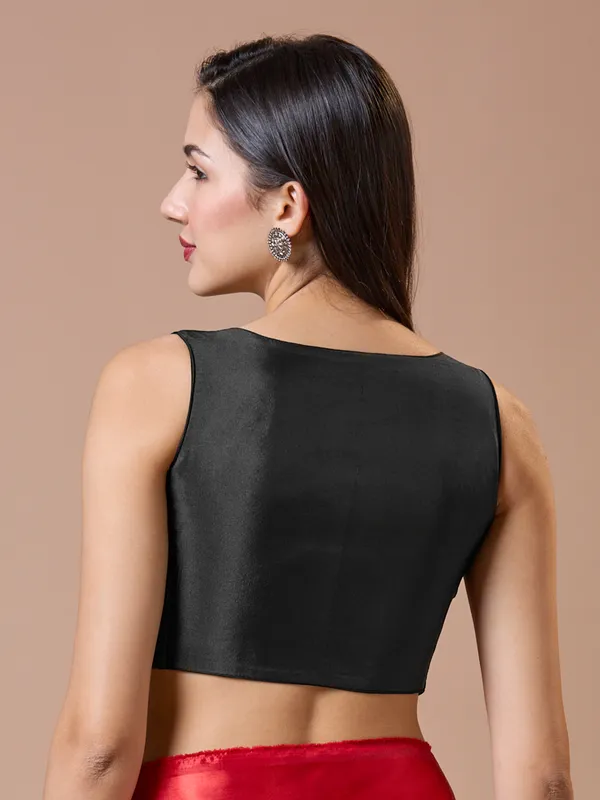 Black silk sleeveless comfort fit ready made blouse