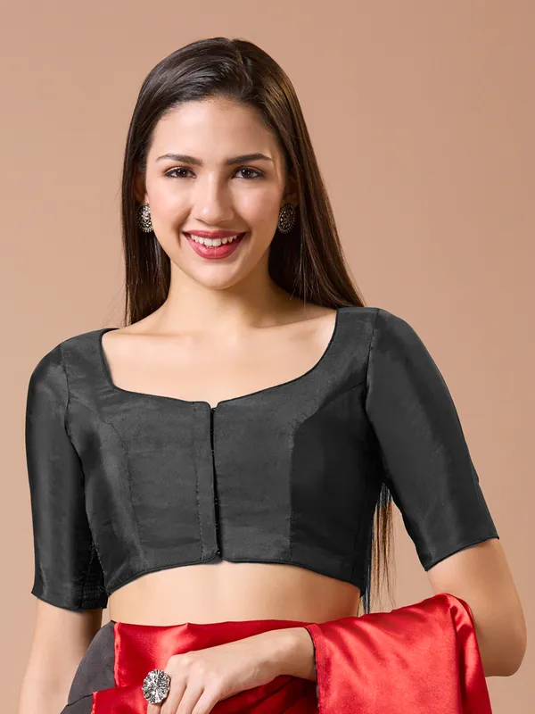 Black silk sweetheart neck comfort fit ready made blouse