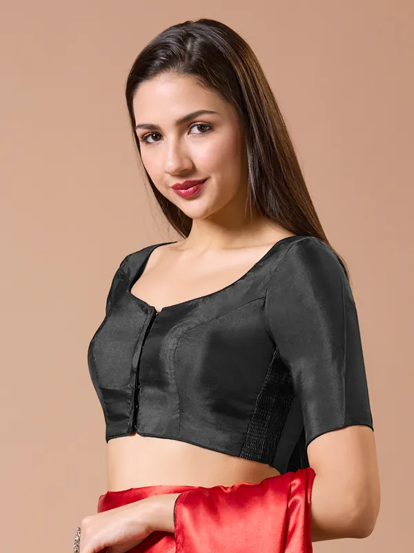 Black silk sweetheart neck comfort fit ready made blouse