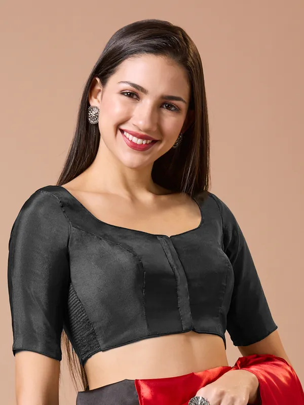 Black silk sweetheart neck comfort fit ready made blouse