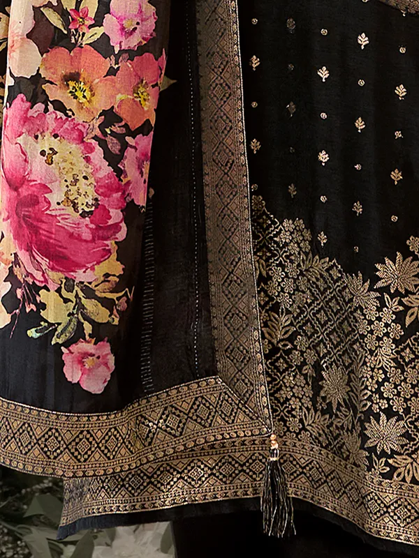 Black silk sweetheart neck festive salwar suit